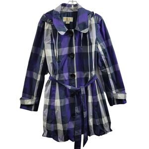 Michael Michael Kors Purple Plaid Belted & Hooded Coat Size M 11824-0628